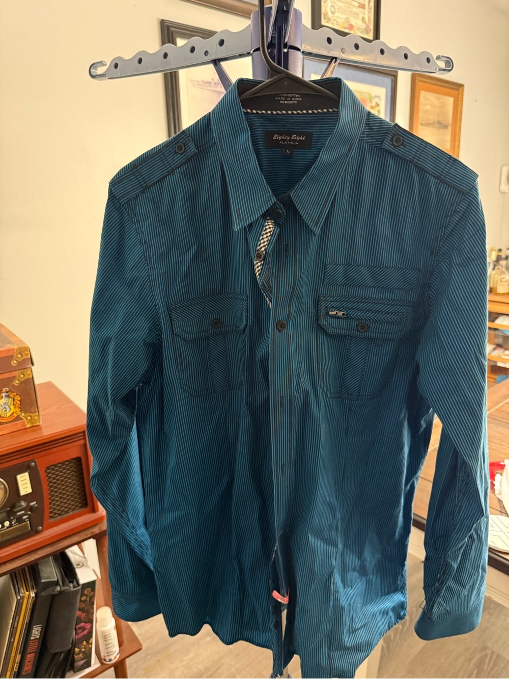 Eighty Eight Men's Teal Pinstripe Shirt Jacket